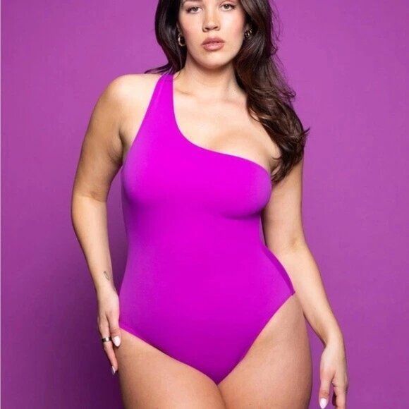 TA3 One Sidey One-Piece Swimsuit L Orchid Purple Corset Shaping Swimwear - Picture 1 of 6
